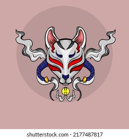 Illustration Graphic Of Kitsune Mask Japanese Mythlogy Color Goof For Decoration, Atribute, Mascot, Clip Art, Sticker and Design Tshirt