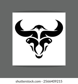 Illustration of a graphic logo of a bull's head with horns and a fierce expression