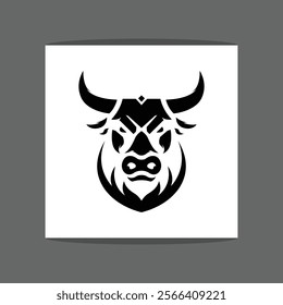 Illustration of a graphic logo of a bull's head with horns and a fierce expression