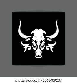 Illustration of a graphic logo of a bull's head with horns and a fierce expression