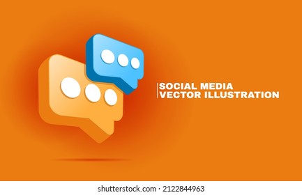 illustration graphic Message notification icon. New message concept. Realistic 3d design of glossy orange blue speech bubble with white dots. Dialog or orange and blue chat speech bubble. 