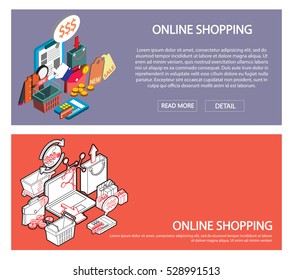 illustration of graphic online shopping set concept in isometric 3d graphic
