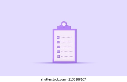 illustration graphic realistic clipboard checklist icon concept 3d style isolated on. Trendy and modern vector in 3d style. 3d vector illustration