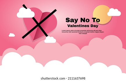 Illustration Graphic Say No To Valentine Day Wallpaper. No Valentine Day Design Cover With Ban On Heart Shape. Say No To Valentine Day Cover In Light Pink Color Background