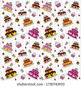 Illustration graphic of sweet seamless pattern from birthday cake and cupcake