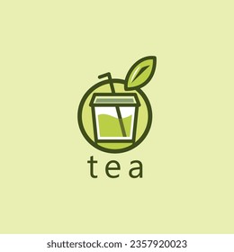 illustration Graphic of Tea Drink logo with Cup drink and Leaf and suction, green tea color for our business, suitable for cafe, tea seller etc