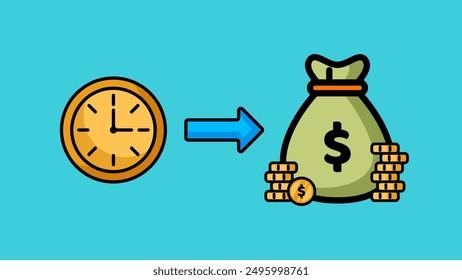 Illustration graphic of Time is Money in flat cartoon style. Suitable to place on business motivation content