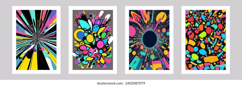 ilustración vector gráfico de conjunto de fondo abstracto de burbujas de doodle, espacio exterior y redes de colorido afilado