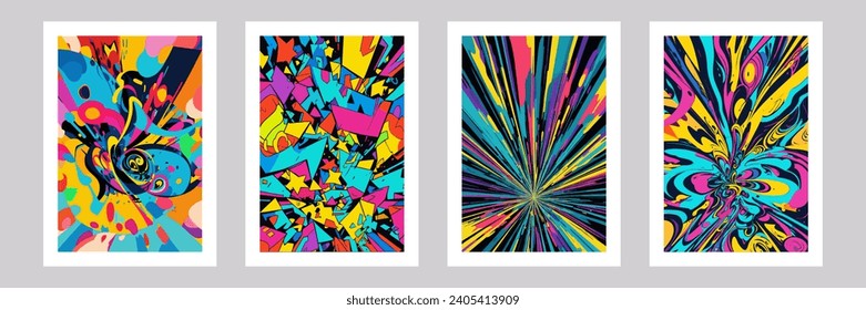 illustration graphic vector of Abstract background set of melted wax on water forming beautiful patterns, rainbow cones, shards of color