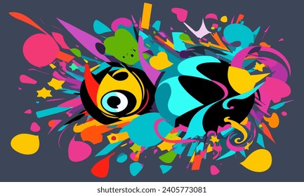 illustration graphic vector of Abstract bee background with colorful paint splashes