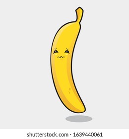 Illustration graphic vector of banana with sad expression, fruit character, sad banana.