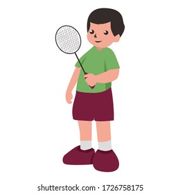 Ilustración del vector gráfico de un niño que sostiene un raqueta, ilustración vectorial.