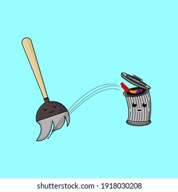 illustration graphic vector a broom that kicked the trash into the trash