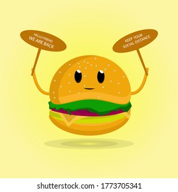 illustration graphic vector burgers with appeals while maintaining social distance. new normal