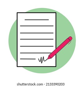 Illustration graphic vector cartoon of contract paper with signature. Suitable for business or finance.