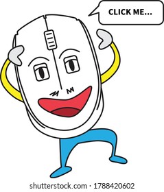 Ilustración de la sonrisa del ratón de la computadora con carácter vectorial gráfico