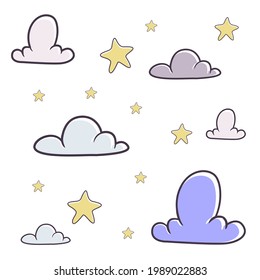 Vector gráfico de ilustración de fondo de nubes y estrellas