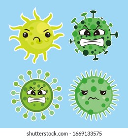 illustration graphic vector of corona virus in wuhan, corona virus infection. 2019-nvoc virus.Illustration graphic vector of Angry Coronavirus (2019-nCoV) Cartoon Character of Pathogenic Bacteria.