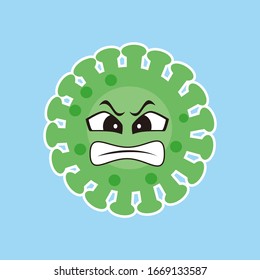 ilustración vector gráfico del virus de la corona en wuhan, infección por el virus de la corona. Virus del caos 2019.Ilustración vector gráfico del Coronavirus Enfadado (2019-nCoV) Caricatura de bacterias patógenas.