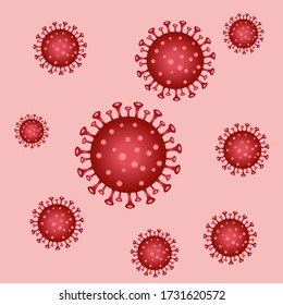 Illustration graphic vector of corona virus . Red color corona virus on pink color background.