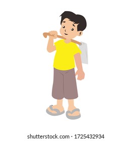 illustration graphic vector of Cute Cartoon Boy With hoes, funny boy vector.