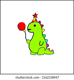 illustration graphic vector cute cartoon dinosaur wearing a birthday hat
