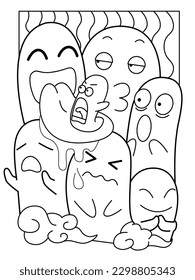 Vector gráfico de ilustraciones de la línea de monstruo Cute Doodle, bueno para el libro de coloreado 