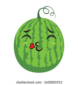 Ilustración vectorial gráfico de la fruta linda - sandía, expresión graciosa, personaje de la fruta, estilo kawaii.