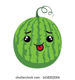 Ilustración vectorial gráfico de la fruta linda - sandía, expresión graciosa, personaje de la fruta, estilo kawaii.