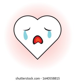 Illustration graphic vector of cute love heart, heart love with sad expression for your design, emoji, love character, kawaii, valentine's day.