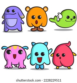 Illustration Graphic Vector of Cute Monster Doodle Cartoon Character Set