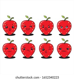 Illustration graphic vector of cute strawberry, set of cartoon tropical fruit characters in kawaii style, isolated on white background. vector illustration.