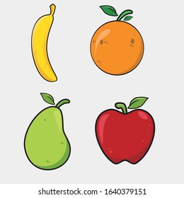 Illustration graphic vector of fruits set, guava, apple, orange and banana.
