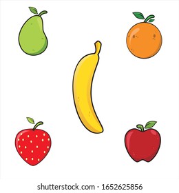 Illustration graphic vector of fruits set for your design, apple, banana, orange, strawberry, guava.