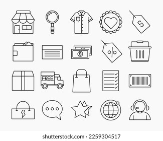 Ilustración vector gráfico de ecommerce conjunto de iconos. Perfecto para tiendas de aplicaciones móviles, diseño infográfico, etc. 
