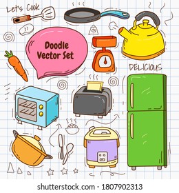 Illustration graphic vector of kitchen equipment doodle