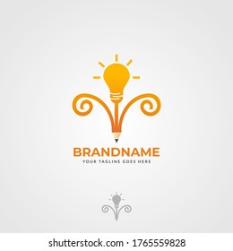 Illustration graphic vector of light bulbs and pencils that bloom like flowers, describe inspiration or creativity. Perfect for education, school, E-learning logos, etc.