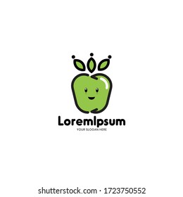 illustration graphic vector is logo of smile green apple with crown. Perfect for healty meal brand for kids.