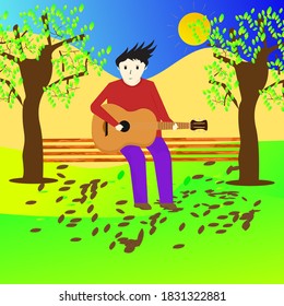 illustration graphic vector of a man playing planted guitar