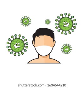 Illustration graphic vector of A man wearing a protective mask to avoid the corona virus, a large family of viruses. corona virus infection in wuhan