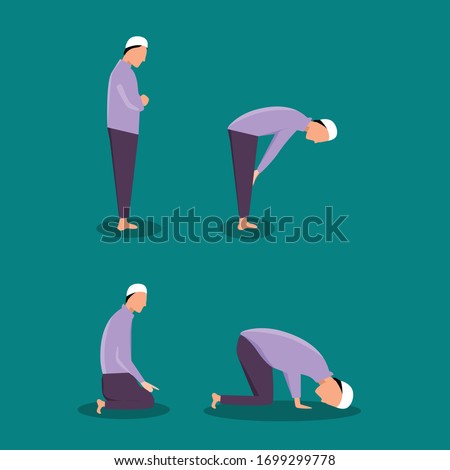 Illustration graphic vector of Muslim Prayer position, vector of salat position, moslem man vector, Islamic man praying Muslim Prayer, vector illustration.