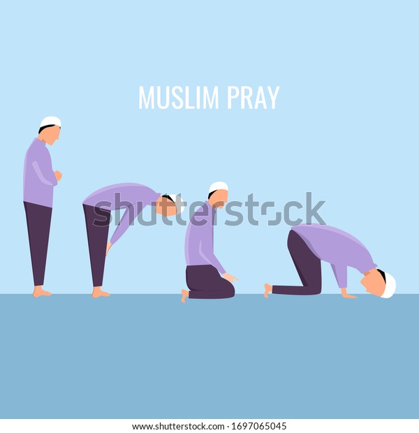 Illustration graphic vector of Muslim\
Prayer position, vector of salat position, moslem man vector,\
Islamic man praying Muslim Prayer, vector\
illustration.