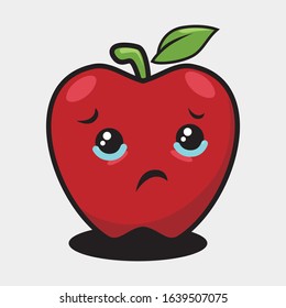 Illustration graphic vector of red apple with sad expression, crying, fruit character.