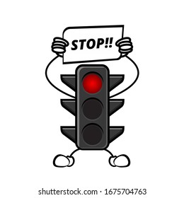 Illustration graphic vector of red traffic lights which obliges us to stop. Perfect for mascot traffic lamp or content rules etc.