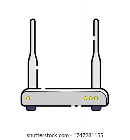 illustration graphic vector is router with double antennas with yellow light led indicator and wireless symbol. Perfect for web icon, software or banner.
