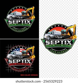 Illustration graphic vector of septic tank clean service logo design template. Tanker truck logo vector in emblem style