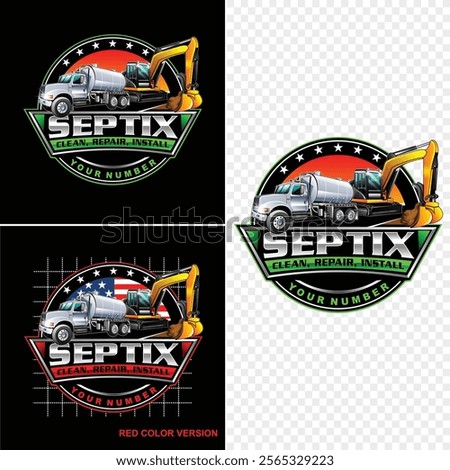 Illustration graphic vector of septic tank clean service logo design template. Tanker truck logo vector in emblem style