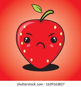 Illustration graphic vector of strawberry with angry expression, Annoyed strawberry, illustration