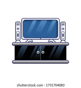 el vector gráfico ilustrativo es la televisión con doble altavoz por encima de un armario pequeño. Perfecto para objetos de revista, volante, diseño web o promoción en medios sociales. 