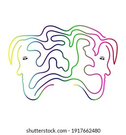 illustration graphic vector two colorful human faces and a branching mind
